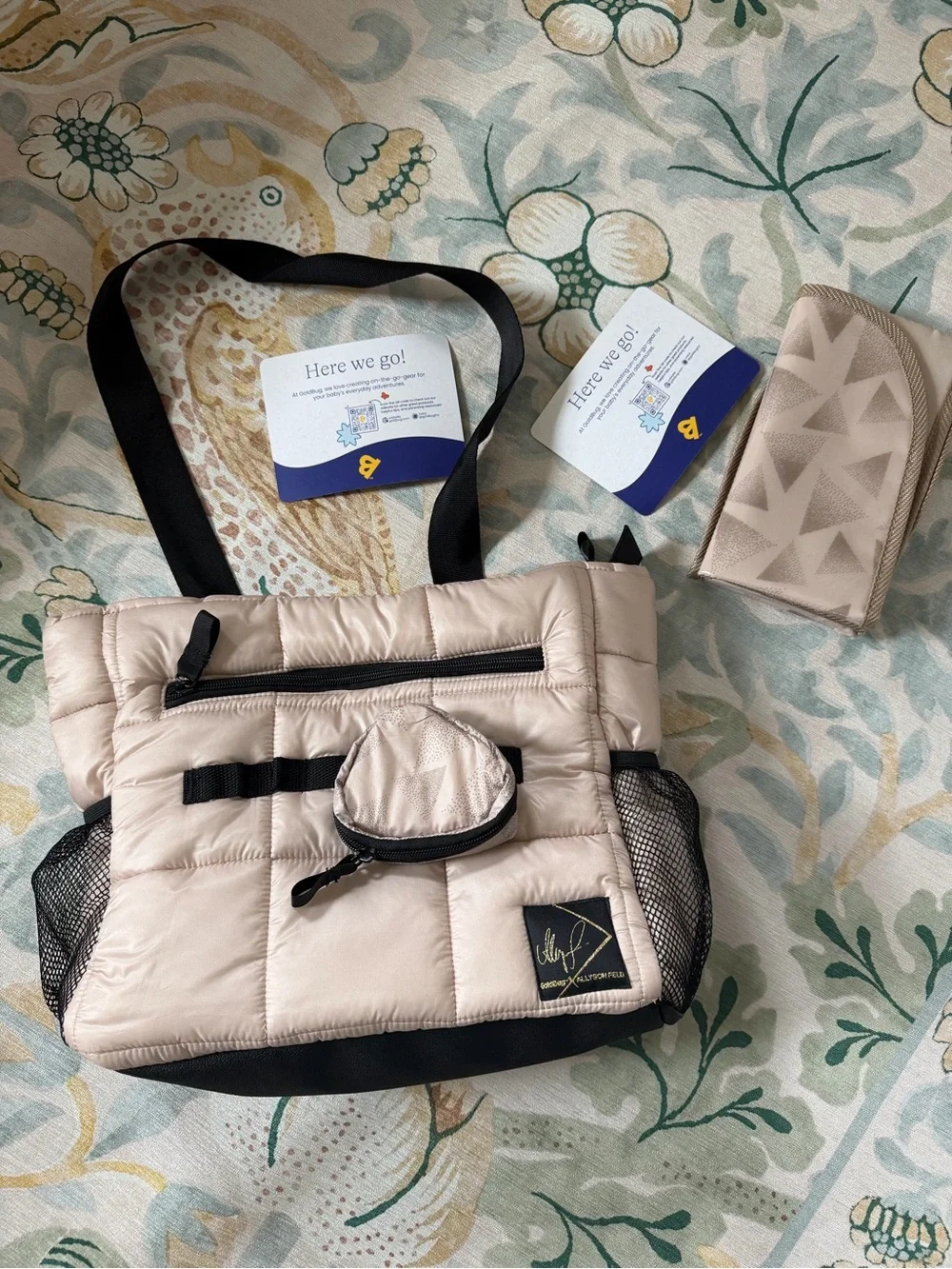 NEW Goldbug Beige Quilted Puffer diaper bag with Black Accents